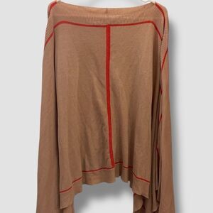 Susana Monaco Womens Beige Orange Trim Pullover Poncho Sweater One Size O/S